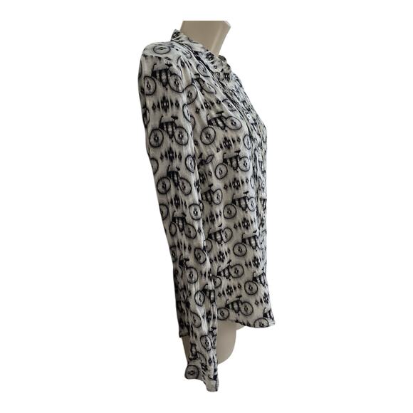 Maeve Bicycle Print Blouse Long Sleeve Black/White Size 8 Lightweight Artistic - Picture 3 of 7